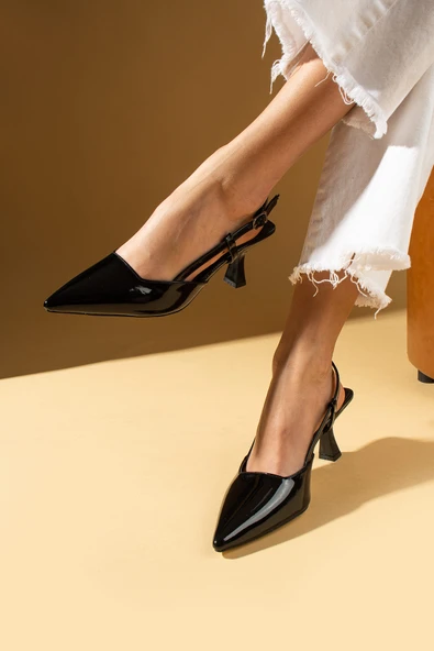 Pembe Potin Sivri Burunlu Bilekten Bantlı Arkası Açık Topuklu Kadın Ayakkabı 71-278-25Rugan - Resim 5