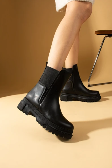 Pembe Potin Kalın Taban Sıcak Astar Lastikli Kadın Bot 008-5590-24 - Resim 6