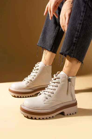 Pembe Potin Rahat Hafif Kalın Taban Fermuarlı Bağcıklı Kadın Bot 59-4000-24 ürün görseli