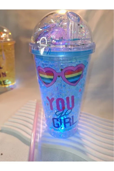 HUN Işıklı Pipetli Buz Efektli Bardak - 7