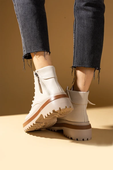 Pembe Potin Rahat Hafif Kalın Taban Fermuarlı Bağcıklı Kadın Bot 59-4000-24 - Resim 5