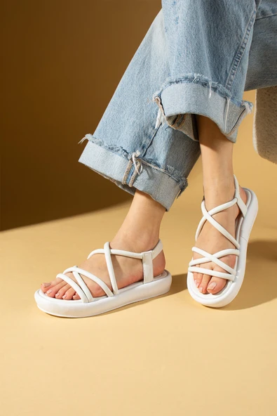 Pembe Potin Yumuşak Bantlı Hafif Taban Lastikli Kadın Sandalet 59-708-25 - Resim 4