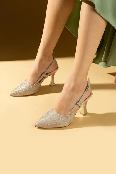 Pembe Potin Kadeh Topuklu Arkası Açık Kadın Ayakkabı 018-34-25Sim - Resim 4