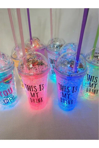 HUN Işıklı Pipetli Buz Efektli Bardak - 3