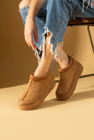 Pembe Potin Kalın Taban İçi Tüylü Lastikli Kadın Bot 001-1100-24Süet - Resim 11