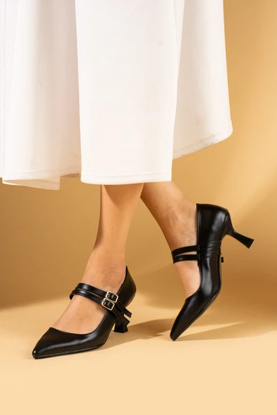 Pembe Potin Kemer Detaylı Rahat Kalıp Kadeh Topuklu Kadın Ayakkabı 53-1000-24Cilt - Resim 2