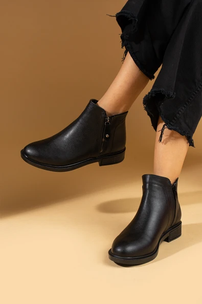 Pembe Potin Çift Fermuarlı Sıcak Astar Bilekte Kadın Bot 57-106-24Cilt - Resim 9