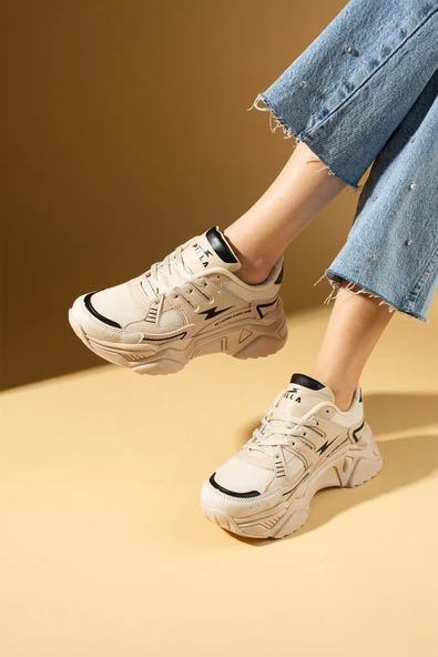 Pembe Potin Kalın Taban Bağcıklı Fileli Kadın Sneakers 89-040-25 - 5