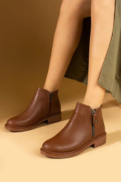 Pembe Potin Çift Fermuarlı Sıcak Astar Bilekte Kadın Bot 57-106-24Cilt - Resim 2