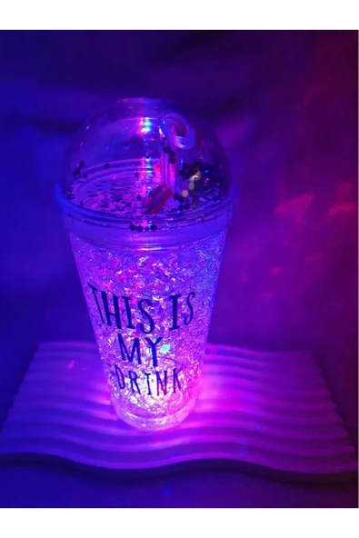 HUN Işıklı Pipetli Buz Efektli Bardak