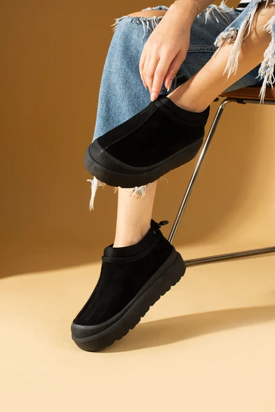 Pembe Potin Kalın Taban İçi Tüylü Lastikli Kadın Bot 001-1100-24Süet - Resim 6