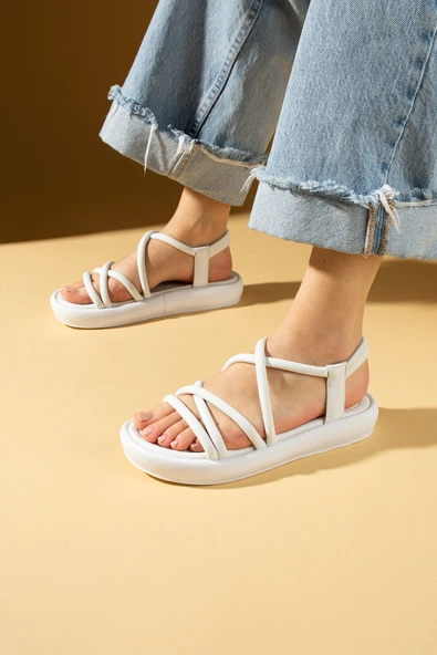 Pembe Potin Yumuşak Bantlı Hafif Taban Lastikli Kadın Sandalet 59-708-25 - Resim 2