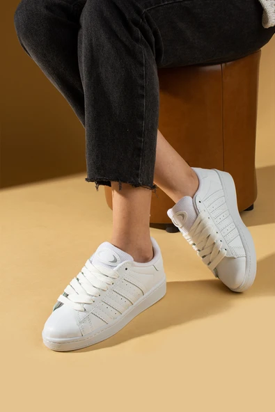 Pembe Potin Kalın Bağcıklı Şerit Detaylı Rahat Taban Kadın Sneakers 001-3458-25 - 5