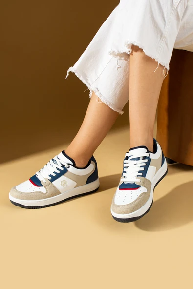 Pembe Potin Bağcıklı Ortopedik Kaymaz Kırılmaz Taban Konforlu Kadın Sneakers 001-2100-LaciBeyaz - 2