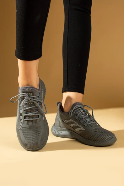 Pembe Potin Bağcıklı Triko Rahat Taban Kadın Sneakers 001-0022-24Z - 12