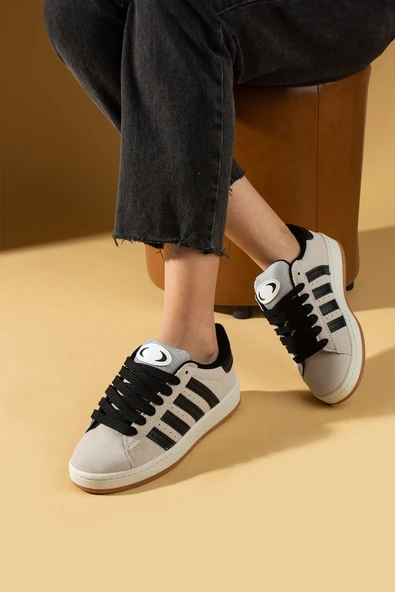 Pembe Potin Kalın Bağcıklı Şerit Detaylı Rahat Taban Kadın Sneakers 001-3458-25Siyah - 5