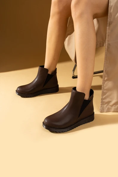 Pembe Potin Lastikli Kaymaz Taban Sıcak Astar Kadın Bot & Bootie 59-1005-23Cilt - Resim 3