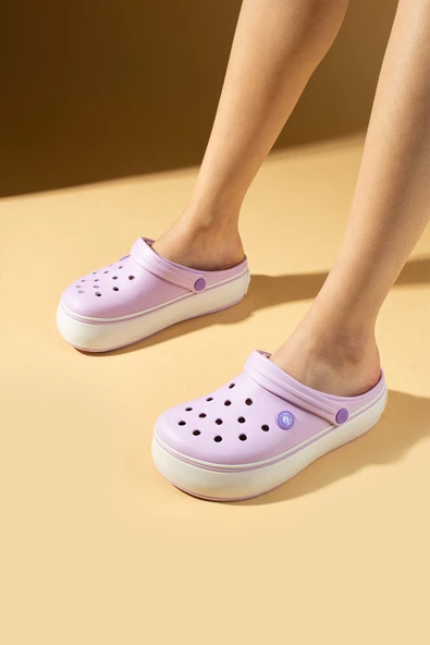 Pembe Potin Beyaz Şeritli Yüksek Taban Comfort Eva Kadın Sandalet 011-812-25 - Resim 5