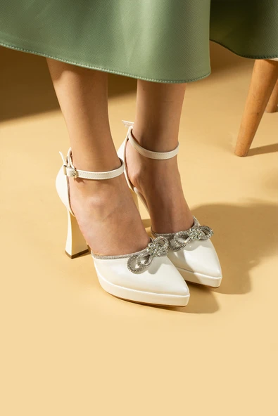 Pembe Potin Kalın Parlak Taş Detaylı Tokalı Platform Topuklu Kadın Ayakkabı 018-60-24Cilt ürün görseli