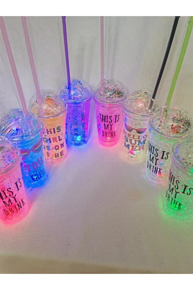 HUN Işıklı Pipetli Buz Efektli Bardak - 8