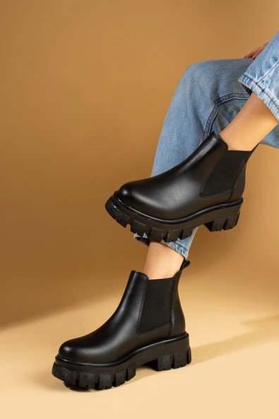 Pembe Potin Kalın Taban Lastikli Sıcak Astar Kadın Bot 59-908-24 - Resim 4