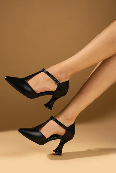 Pembe Potin Sivri Burun Yanları Açık Tokalı Kadeh Topuklu Kadın Ayakkabı 018-812-24Cilt - Resim 4