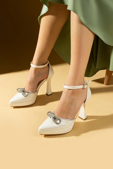 Pembe Potin Kalın Parlak Taş Detaylı Tokalı Platform Topuklu Kadın Ayakkabı 018-60-24Cilt - Resim 2