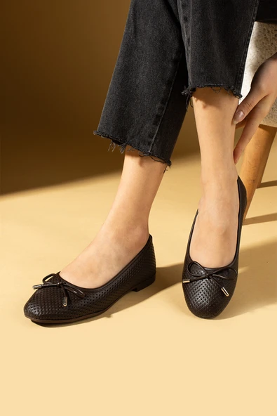 Pembe Potin Lazer Kesim Fiyonk Detaylı Rahat Taban Kadın Babet 57-34-25Lazer - Resim 6