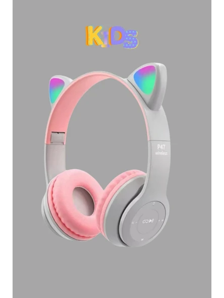 P47M Sevimli Renkli Kedi Kulak Üstü Bluetooth Kulaklık Beyaz ürün görseli 1
