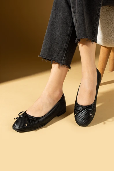 Pembe Potin Lazer Kesim Fiyonk Detaylı Rahat Taban Kadın Babet 57-34-25Lazer - Resim 5