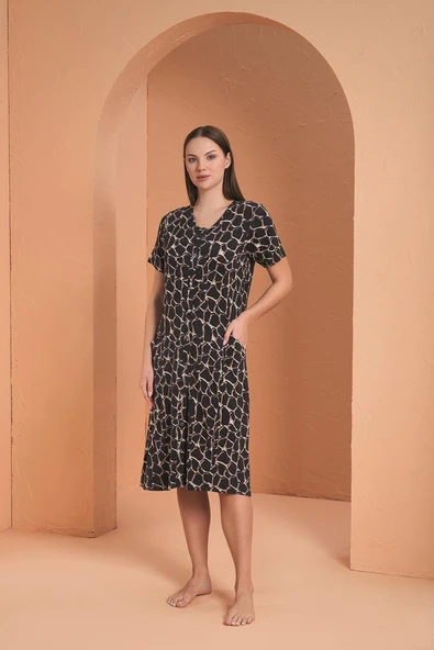 Pjs Kadın Viskon  Boydan Düğmeli Kısa Kollu Desenli Elbise