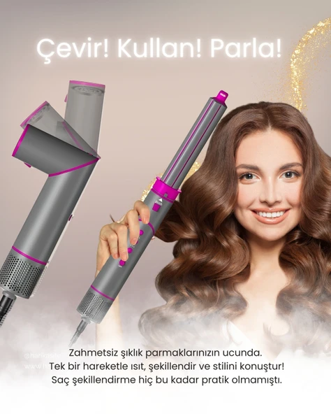 Mieco Aria 8 in 1  Uyumlu  Saç Kurutma ve Şekillendirme Seti - Pink - Resim 4