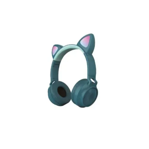 P47M Sevimli Renkli Kedi Kulak Üstü Bluetooth Kulaklık  yeşil ürün görseli 1