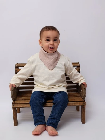 3'lü Müslin Çift Çıtçıtlı %100 Pamuk Bebek Mama / Salya Önlüğü Yeşil, Camel, Beyaz Renk - 2