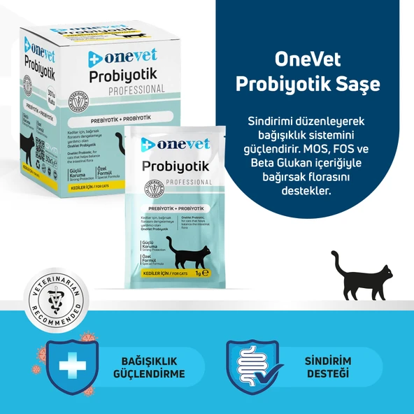 OneVet Probiyotik Saşe Kediler Için Sindirim Ve Bağışıklık Sistemi Destekleyici Toz Şase 30x1 gr - 3
