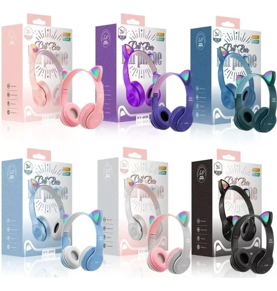 P47M Sevimli Renkli Kedi Kulak Üstü Bluetooth Kulaklık mor - Resim 3