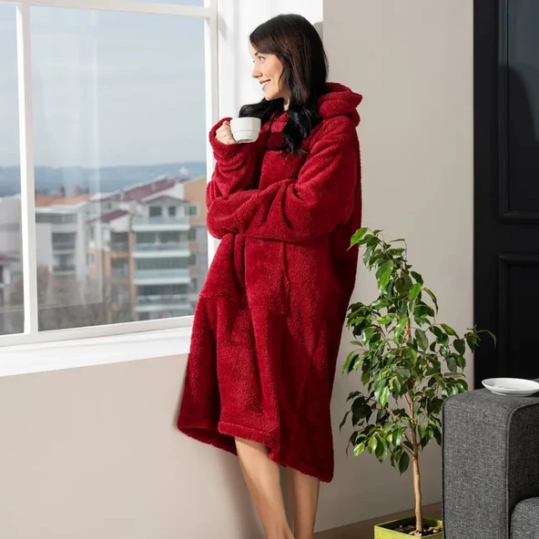 Wellsoft Kapüşonlu Giyilebilir Tv Battaniyesi Antibakteriyel Peluş Kumaş - 2