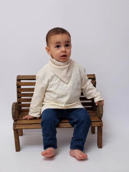 3'lü Müslin Çift Çıtçıtlı %100 Pamuk Bebek Mama / Salya Önlüğü Yeşil, Camel, Beyaz Renk - 3