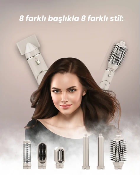 Mieco Aria 8 in 1 Saç Kurutma ve Şekillendirme Seti - Champagne - Resim 4
