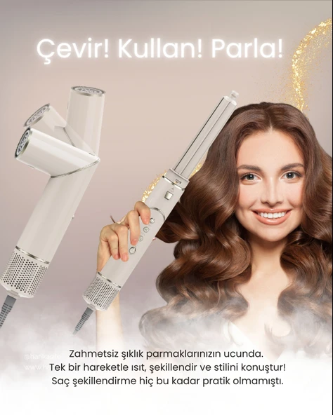 Mieco Aria 8 in 1 Saç Kurutma ve Şekillendirme Seti - Champagne - Resim 3