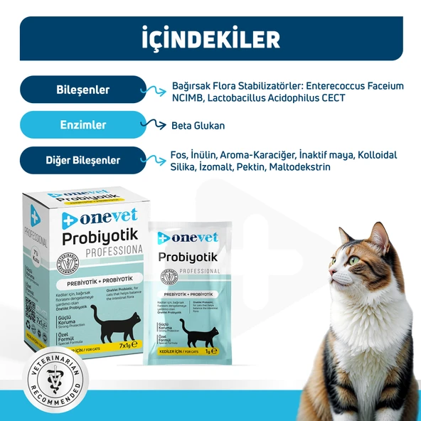 OneVet Probiyotik Saşe Kediler Için Sindirim Ve Bağışıklık Sistemi Destekleyici Toz Şase 7x1 gr - 7