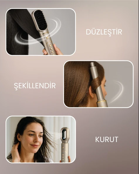 Mieco Aria 8 in 1 Saç Kurutma ve Şekillendirme Seti - Champagne - Resim 2