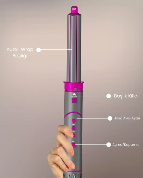Mieco Aria 8 in 1  Uyumlu  Saç Kurutma ve Şekillendirme Seti - Pink - Resim 7