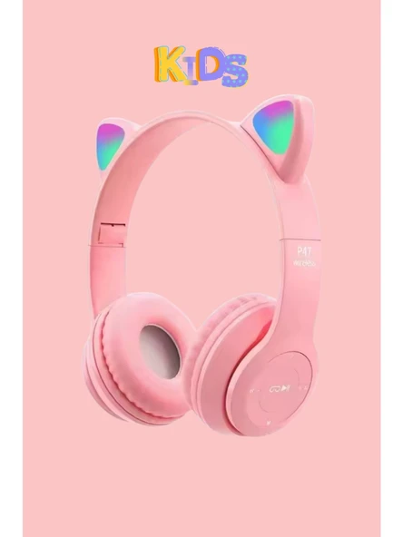 P47M Sevimli Renkli Kedi Kulak Üstü Bluetooth Kulaklık Pembe ürün görseli 1