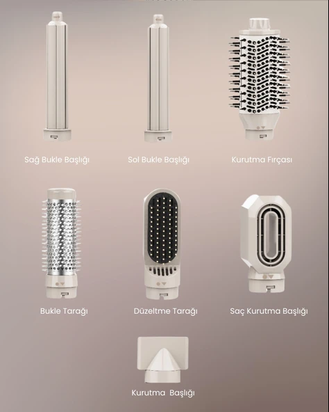 Mieco Aria 8 in 1 Saç Kurutma ve Şekillendirme Seti - Champagne - Resim 10