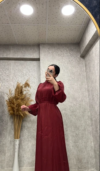 25Y9596 ELBİSE ABİYE JANJAN KUMAŞ BALON KOL BEL KUŞAKLI - 2