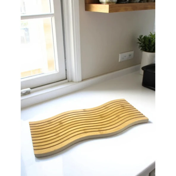 Dalgalı Çift Taraf Tasarımlı Ahşap Sunum Tepsisi - Resim 3