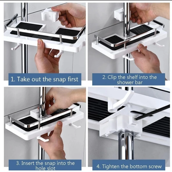 Mucit Home  Lüx Paslanmaz Şampuanlık Organizer Banyo Duş Rafı Duş Borusuna Sabitlenir - 3
