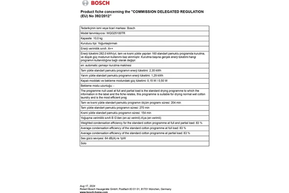 Bosch WQG25100TR 10 kg Çamaşır Kurutma Makinesi - 5