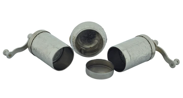 LUDIA Osmanlı Arması Motifli Baharat Değirmeni Gümüş Renk 2 li Set Top Küpe Hediyeli! - 2